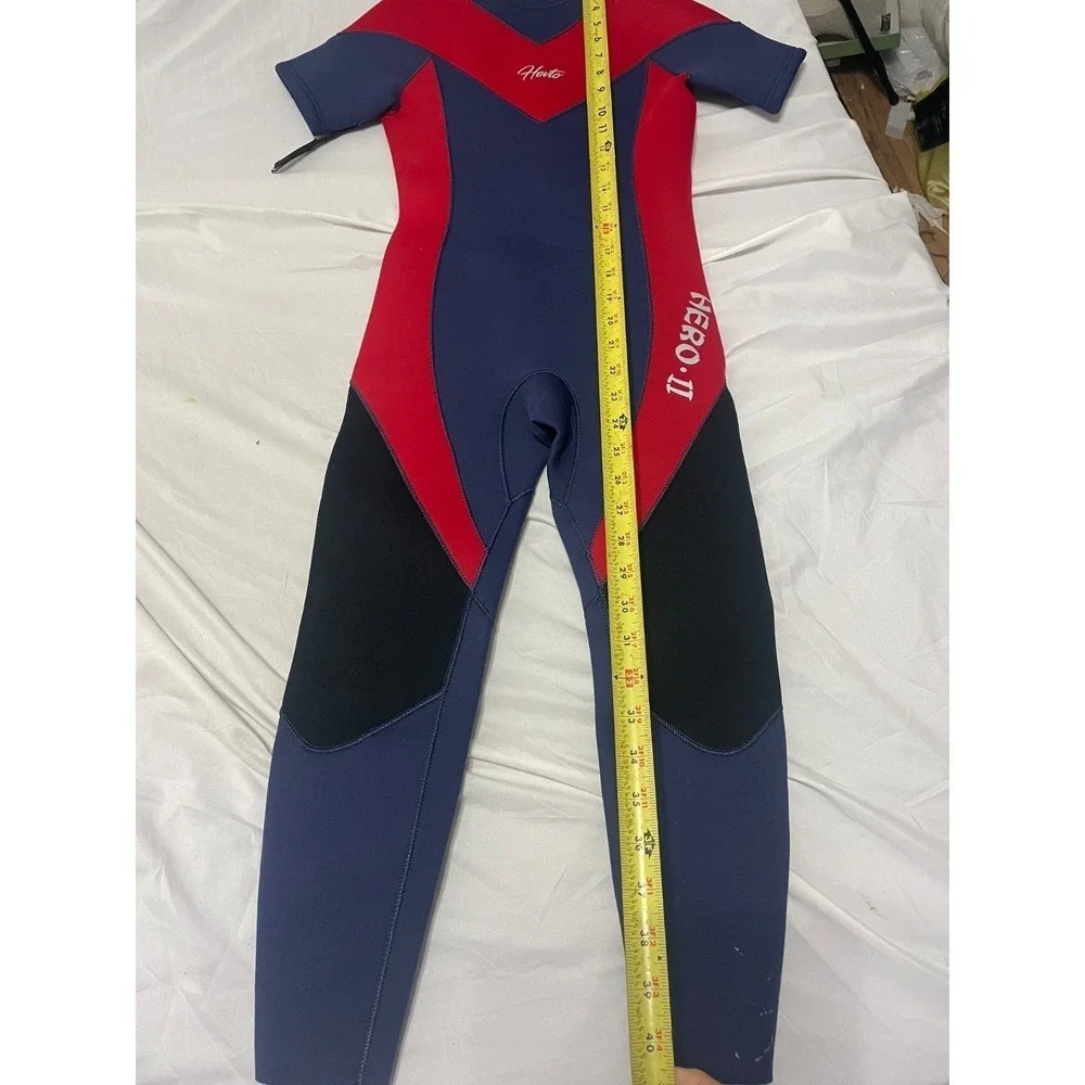 NEW!! Hevto Kids Full Body K-22 Wetsuit, Neoprene Blue/ Red Hero II Short Sleeve